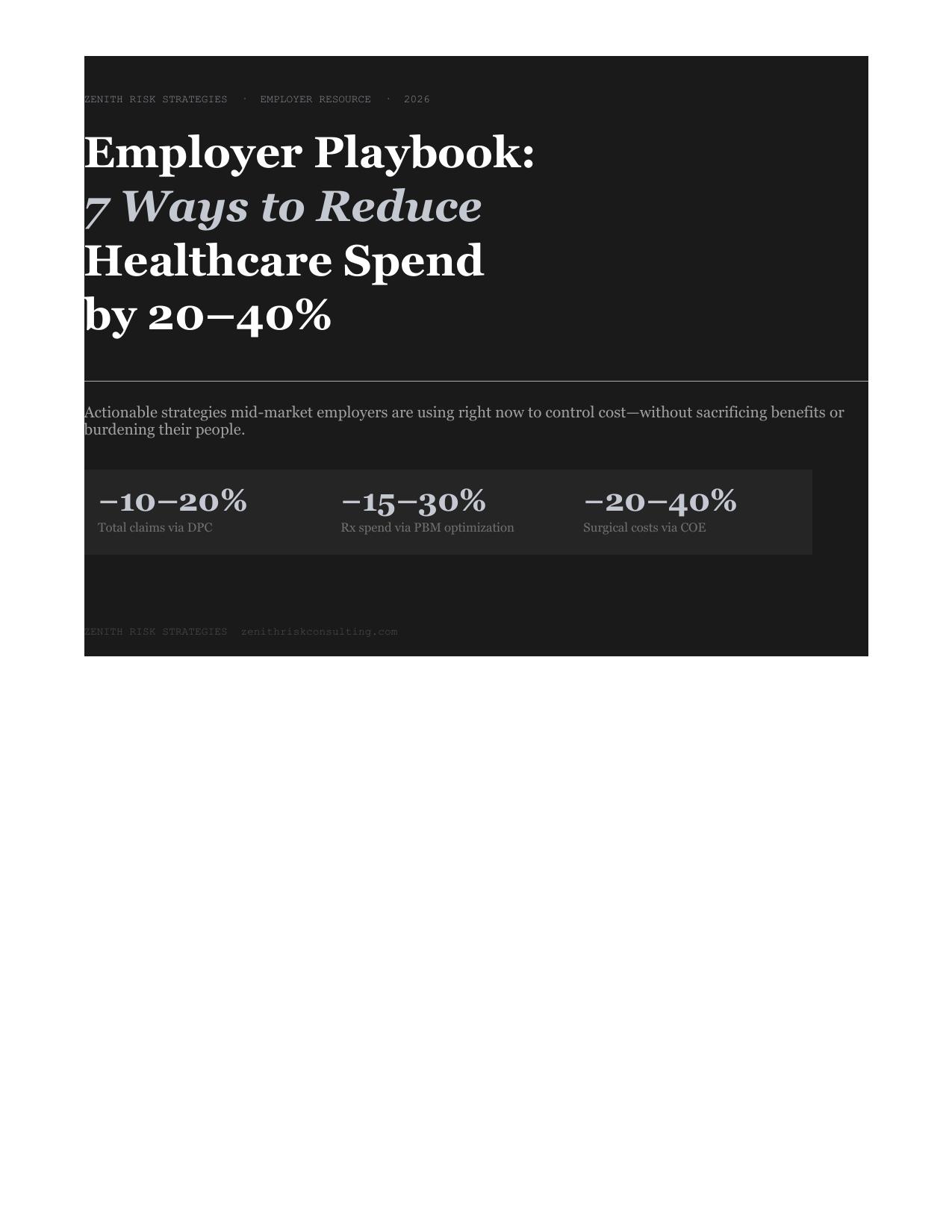 Zenith Employer Playbook cover page demonstrating strategic positioning thinking