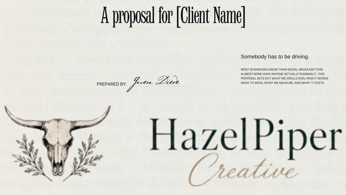 Cover page of the HazelPiper Creative proposal system